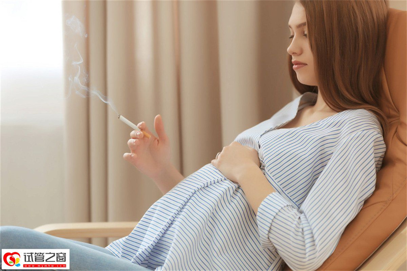 吸煙的孕婦坐在家里的椅子上